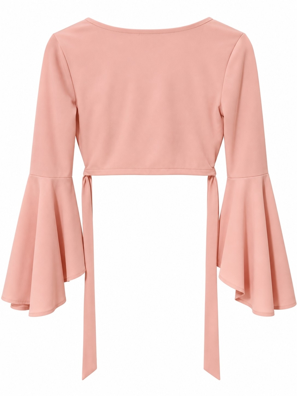 SHEIN Blush Pink Wrap Crop Top with Flared Bell Sleeves - Picture 4 of 6